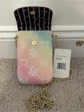 Betsey Johnson Pastel Gradient Crossbody Cell Phone Holder with Gold Chain
